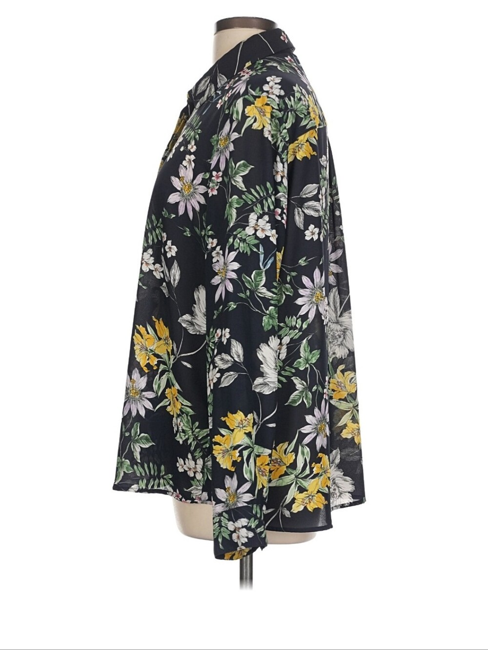 H&M Navy Blue Floral Button Down Flowy Shirt - Picture 5 of 6